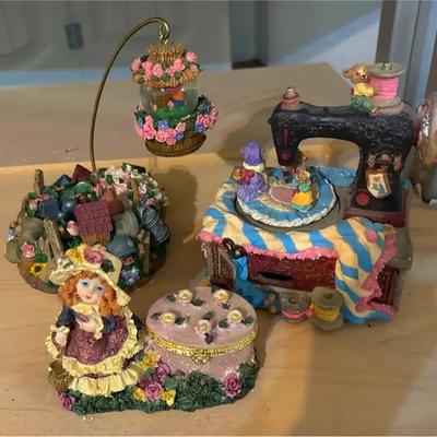 Garden / Floral Theme  - Little Girl With Trinket Box, Garden & Sewing Musical Figurines