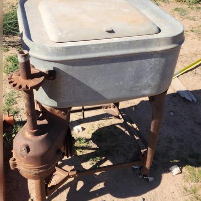 Vintage Laundry Washing Machine - Tin, Rolls, Missing Wringer, 4 Tires