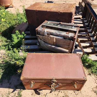 3 Vintage Storage Trunks - Metal & Wooden, Various Sizes