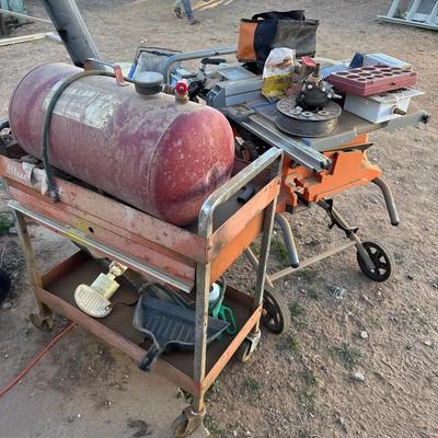 Rigid Table Saw And Rolling Cart With Portable Air Tank
