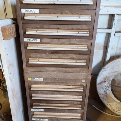 Stanley Vidmar Tool Storage, (10) Drawers, Brown, 22" W X 57" H, Full Of Tools & Misc