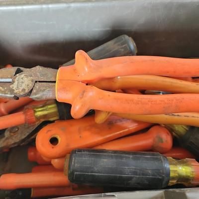 Plano Gray Tool Box Full Of Cementex Tools & Others, 16" Wide X 9" Deep