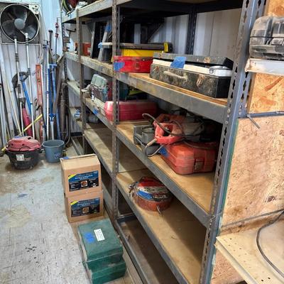 Garage Shelving - Total Of 4 Shelving Units. Metal With Plywood Shelves. Items Not Included