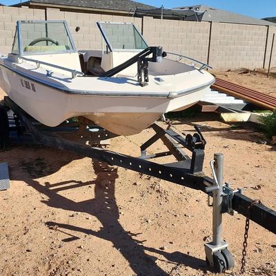 Caravelle Boats 15 Ft "Skurfer" Boat & Trailer (Needs Tires), Includes Misc Motor & Parts, Anchor