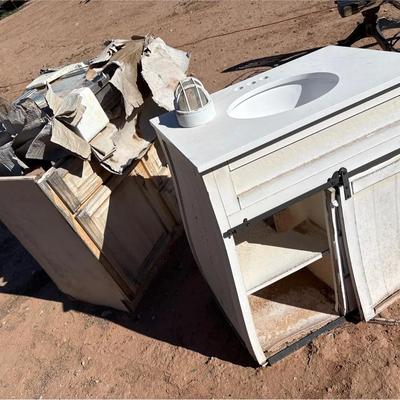 Bathroom Project Pieces- White Single Sink Countertop, Mirrored Medicine Cabinet, Undersink Cabinets