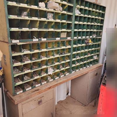 Storage Unit - Large Multi Bin With Desk, Cabinets, Drawers On Bottom, Incl Screws, Washers, Bolts