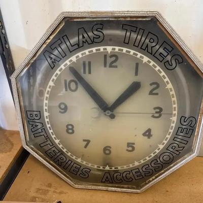 Vintage Atlas Tires Clock & Box of Classic Vinyl Racing Racetrack Theme Stickers