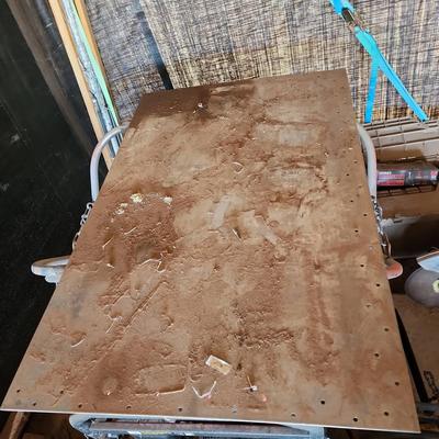 Shop Table - Foldable Base With Detached Metal Top, Approx 4 Ft X 31" X 31" Tall, 2 Pieces Total
