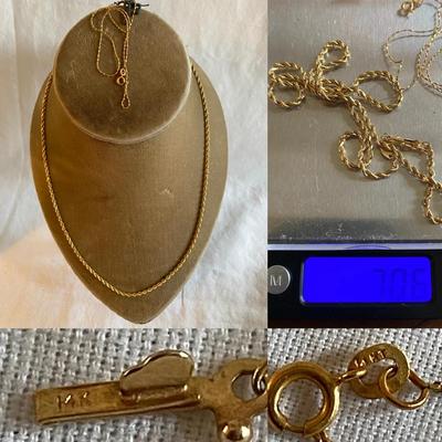 14k Yellow Gold 18” Silk Rose Necklace + scrap, 7 Grams