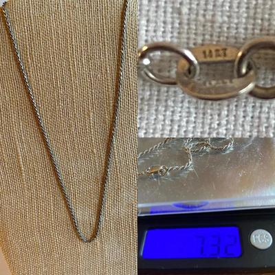 14k White Gold 20” Rope Necklace, 7.32 Grams