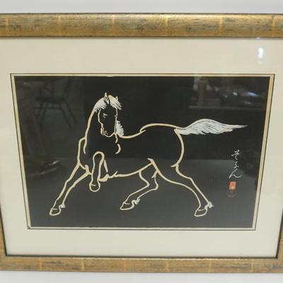 Sale Photo Thumbnail #38: 1038	STALLION WOODBLOCK PRINT, CHARACTER MARKS, APPROXIMATELY 18 IN X 22 IN OVERALL
