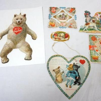 Sale Photo Thumbnail #17: 1017	GROUP OF ANTIQUE VALENTINE CARDS, LARGEST APPROXIMATELY 12 IN, HINGED CARDBOARD BEAR

