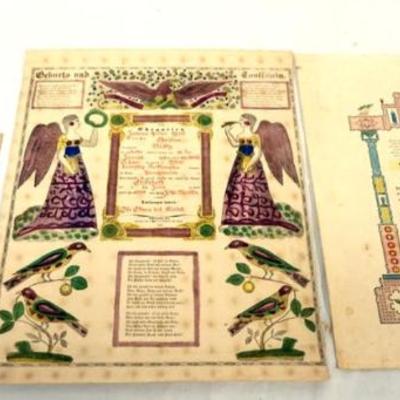 Sale Photo Thumbnail #15: 1015	GROUP OF FRAKTUR AND PENNSYLVANIA BIRTH CERTIFICATES, LARGEST APPROXIMATELY 17 IN X 14 IN
