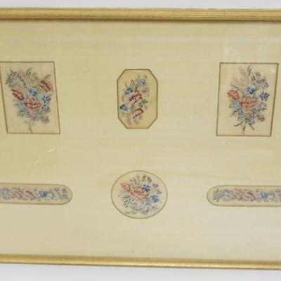 Sale Photo Thumbnail #35: 1035	GROUP OF FRAMED AND MATTED EMBROIDERY FLOWERS, 12 IN  X 25 IN OVERALL
