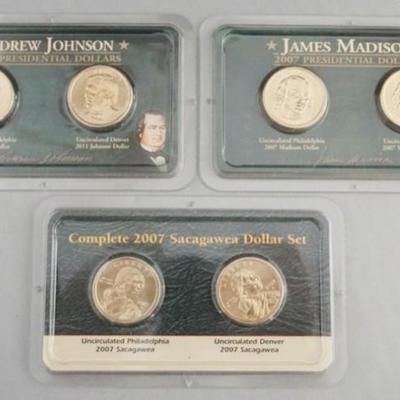 Sale Photo Thumbnail #139: 1139	3 SETS OF ONE DOLLAR US PHILADELPHIA AND DENVER UNCIRCULATED PRESIDENTIAL & SACAGAWEA COINS 2007
