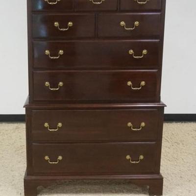 Sale Photo Thumbnail #210: 1210	ETHAN ALLEN SIGNATURE CHERRY 6 DRAWER HIGH CHEST ON BRACKET FEET, APPROXIMATELY 36 IN X 19 IN 56 IN H
