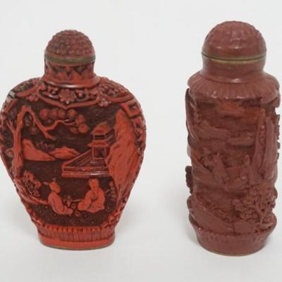 Sale Photo Thumbnail #78: 1078	CHINESE CARVED CINNABAR SNUFF BOTTLES, EACH APPROXIMATELY 3 IN H
