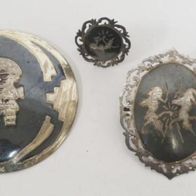 Sale Photo Thumbnail #116: 1116	STERLING SILVER PIN AND EARRING SET MARKED MADE IN SIAM AND 1 DIETY PENDANT, 1.31 OZT
