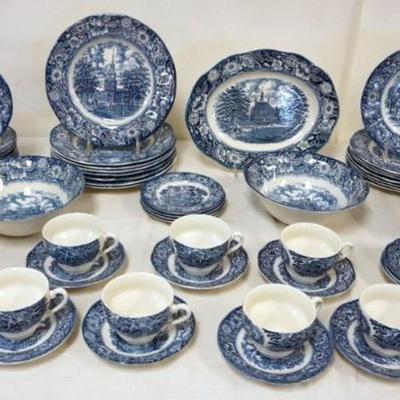 Sale Photo Thumbnail #72: 1072	STAFFORDSHIRE IRONSTONE LIBERTY BLUE *HISTORICAL COLONIAL SCENES* 77 PC. DINNERWARE
