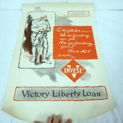 Sale Photo Thumbnail #26: 1026	ORIGINAL WWI POSTER, APPROXIMATELY 29 3/4 IN X 20 IN, WEAR ON EDGES
