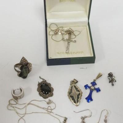 Sale Photo Thumbnail #127: 1127	ASSORTED STERLING JEWELRY INCLUDING 2 NECKLACES, RING, EARRINGS AND PENDANT, 1.01 OZT INCLUDING STONES
