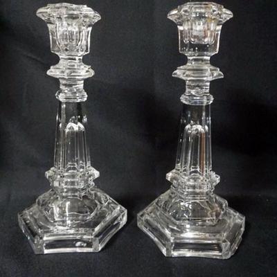 Sale Photo Thumbnail #73: 1073	PAIR OF ANTIQUE FLINT GLASS CANDLESTICKS, EACH APPROXIMATELY 10 IN H
