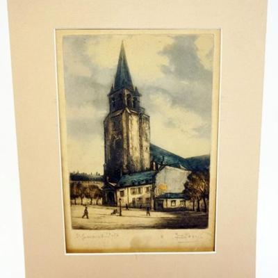 Sale Photo Thumbnail #60: 1060	COLORED SIGNED PRINT, ST GERMAIN DES PRES, APPROXIMATELY 10 1/2 IN X 12 1/2 IN OVERALL

