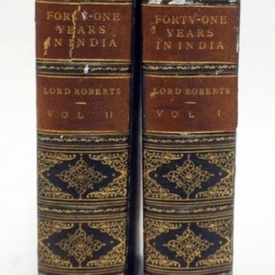 Sale Photo Thumbnail #12: 1012	ANTIQUE LEATHER BOUND BOOKS, FORTY-ONE YEARS IN INDIA, IN TWO VOLUMES, 1897 WITH MAPS
