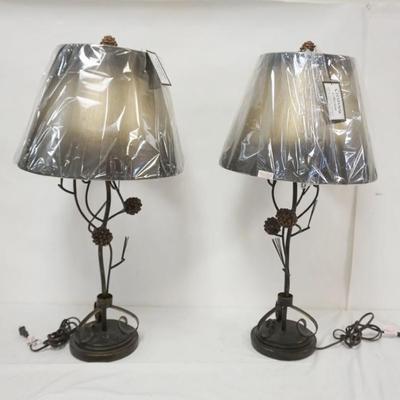 Sale Photo Thumbnail #206: 1206	PAIR OF CRESTVIEW COLLECTION WROUGHT METAL TABLE LAMPS W/PINECONE FINIALS & CENTER, EACH APPROXIMATELY 32 IN HIGH
