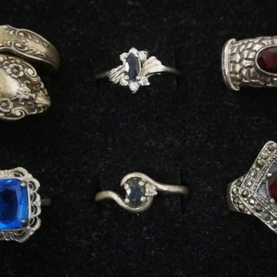Sale Photo Thumbnail #109: 1109	6 LADIES STERLING SILVER RINGS, .89 OZT INCLUDING STONES
