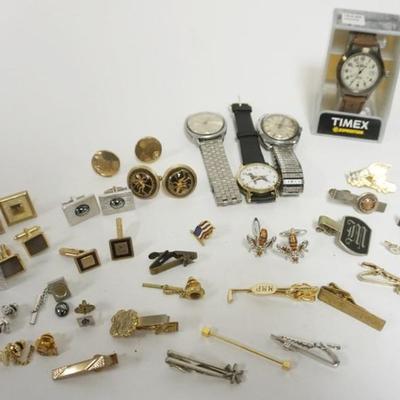 Sale Photo Thumbnail #126: 1126	ASSORTED MENS TIE TACKS, CUFF LINKS AND WATCHES
