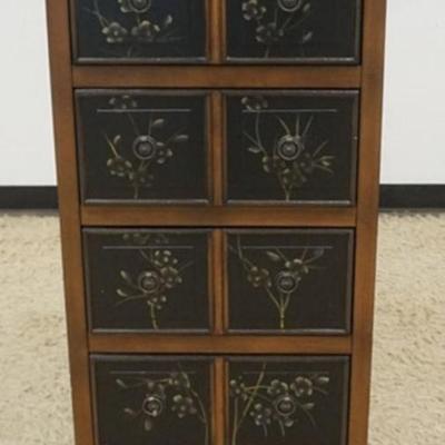 Sale Photo Thumbnail #216: 1216	CONTEMPORARY PAINT DECORATED 4 DRAWER CHEST, APPROXIMATELY 19 IN X 14 IN X 40 IN H
