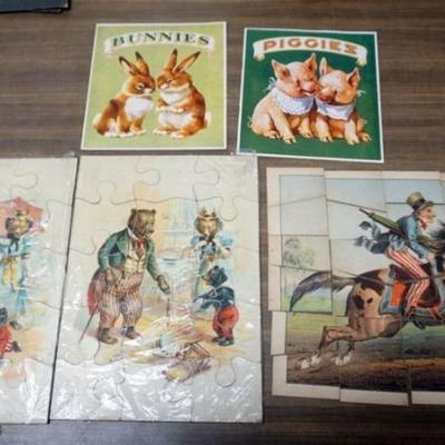 Sale Photo Thumbnail #18: 1018	GROUP OF ANTIQUE CHILDRENS BOOKS AND CARDBOARD PUZZLES INCLUDING UNCLE SAM, ROSEVELT TEDDY BEARS, LARGEST APPROXIMATELY 9 IN X 12 IN
