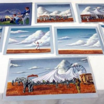 Sale Photo Thumbnail #63: 1063	LARGE GROUP OF PAINTINGS ON PAPER ALL CIRCUS TOPICS, LARGEST APPROXIMATELY 10 IN X 18 1/2 IN
