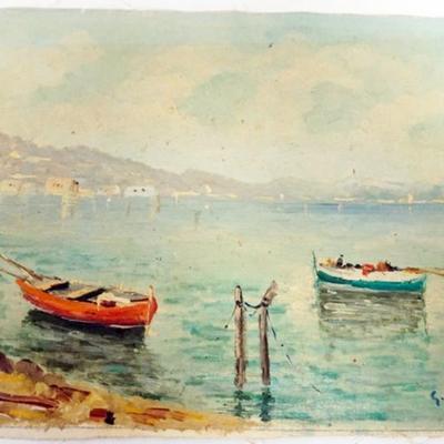 Sale Photo Thumbnail #51: 1051	OIL PAINTING ON CANVAS, SHORE SCENE, ARTIST SIGNED LOWER RIGHT, APPROXIMATELY 13 IN X 6 IN 
