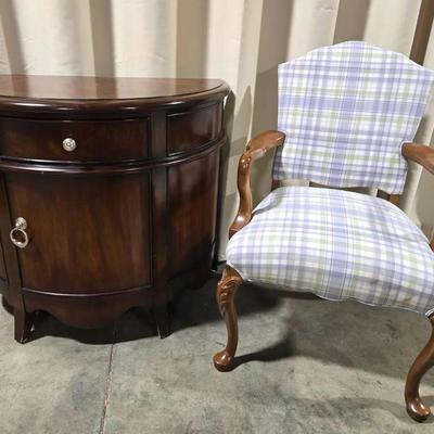 Liz Claiborne Curved Cabinet & Plaid Fabric Armchair