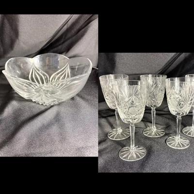 Vintage Hand cut Crystal Wine Glasses And Cristal D’Argues Bowl
