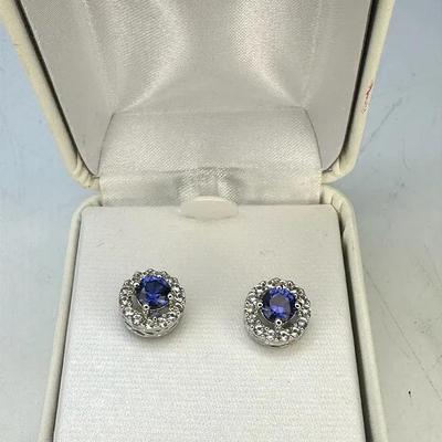 Sterling Silver CR Blue & White Sapphire Earrings