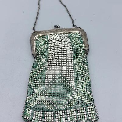 Antique Art Nouveau Frame Silver Beadlite Mesh Purse 