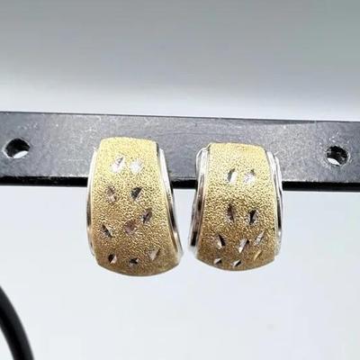 14k Yellow And White Gold Domed Earrings 