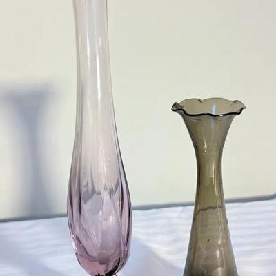 Vintage Fostoria Swung Vase Lavender Glows And Smoked Glass Vase