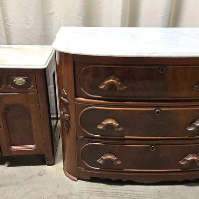 Antique Eastlake Style Marble Top Dresser & Cabinet 