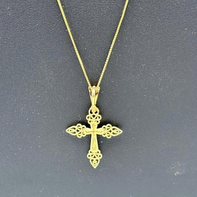 14k Yellow Gold Chain With Filigree Cross Pendant