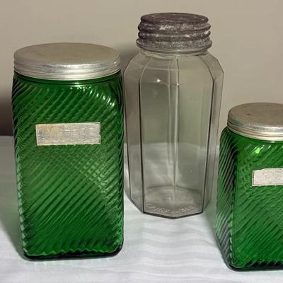 Vintage Owens Illinois Green Swirl Hoosier Jars