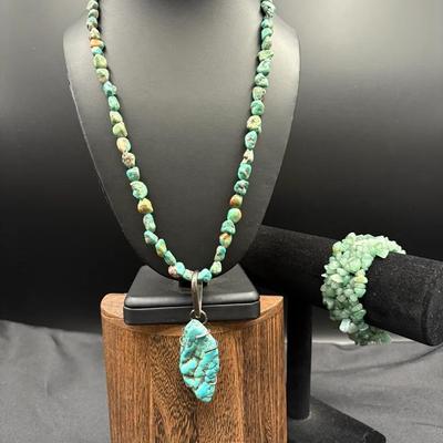 Vintage Jadeite Stretch Bracelet And Faux Jade Necklace