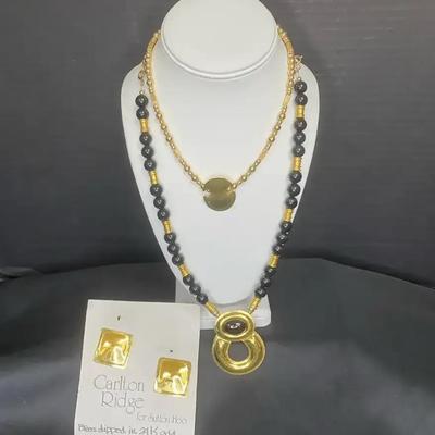 Carlton Ridge for Sutton Hoo Brass Dipped in 24k Gold Earrings and 2 Necklaces
