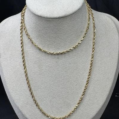 14K Gold Diamond Cut Rope Necklace 