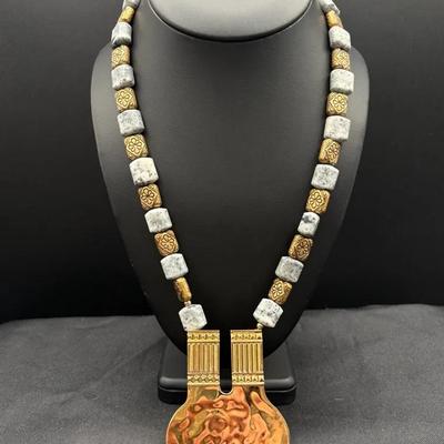 Egyptian Inspired Signed 1995 Carlton Ridge For Sutton Hoo Statement Necklace