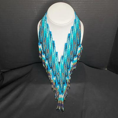 Woven Teal Bead Necklace