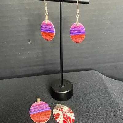 .925 Earrings and Pendant Set with Additional Multicolor Pendant 